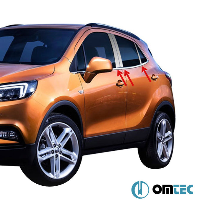 Pilier central - Baguette Chromée en inox (Brillant) - 6 pièces - Opel Mokka X - SUV J13 - (2016 - 2020)